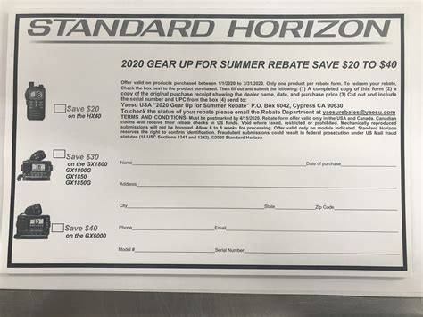 Standard Horizon Rebate Form