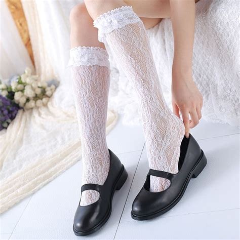 Sweet White Hollow Out Lace Socks Womens Lolita Long Socks In Socks