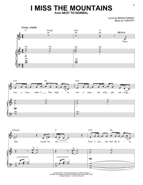 Alice Ripley I Miss The Mountains From Next To Normal Sheet Music
