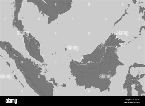 Extended Area Of Outlined Malaysia Bilevel Elevation Map 3d Rendering