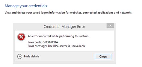 Solvedwindows Credential Manager Doesnt Work Error Code 0x800706ba