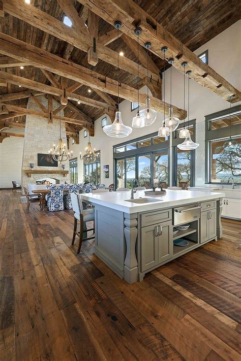Reclaimed Beams Rafters Joints Trusses Kitchen And Great Room With