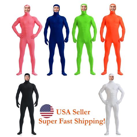 Adult Spandex Shiny Metallic Face Open Zentai Suit Second Tight Full