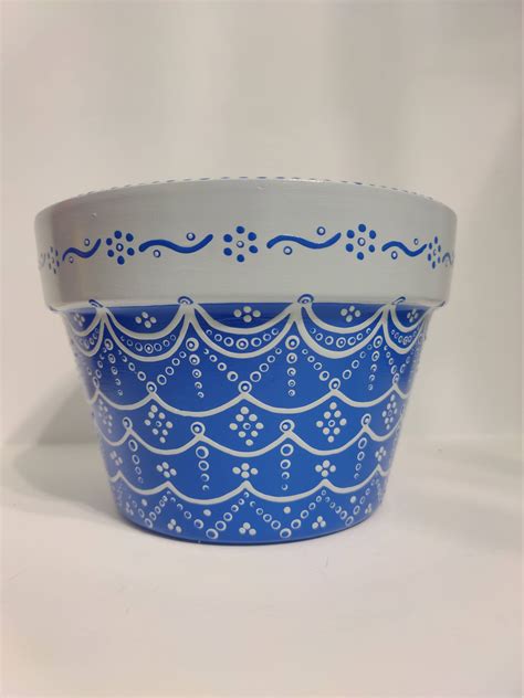 8 Hand Painted Terra Cotta Flower Pot Dark Blue With Etsy In 2021