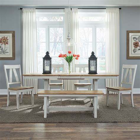 Liberty Furniture Lindsey Farm 62wh Cd 6trs Transitional 6 Piece Trestle Table Set With Bench