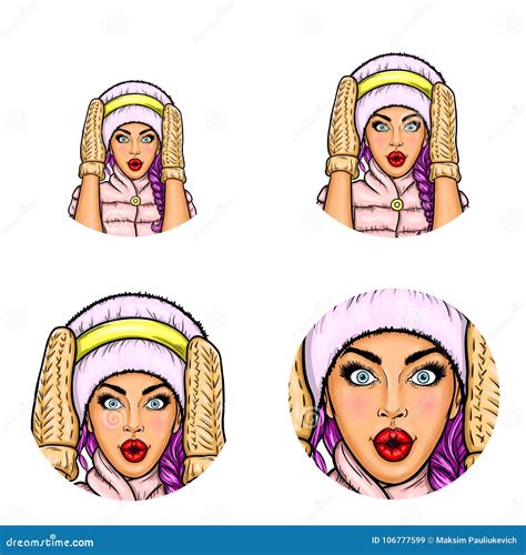 Set Of Vector Pop Art Round Avatar Icons For Users Of Social Networking