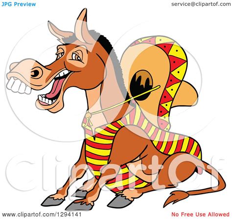 Clipart Of A Cartoon Happy Mexican Donkey Sitting And Laughing
