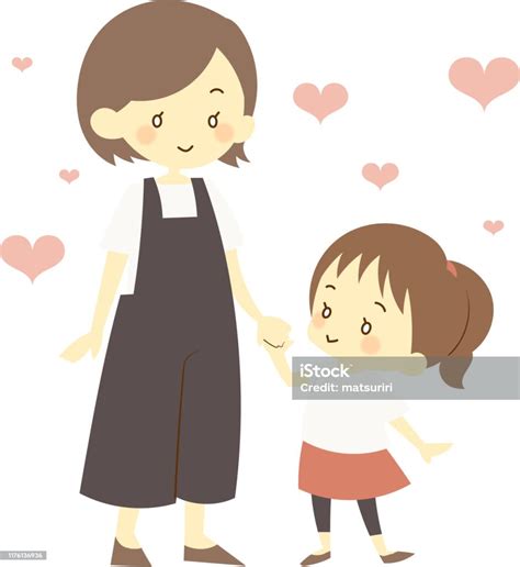 Mother And Daughter Holding Hands Stock Illustration Download Image