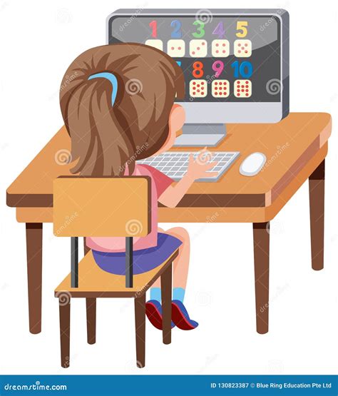 Girl Learning With Computer Stock Vector Illustration Of Girl Chair