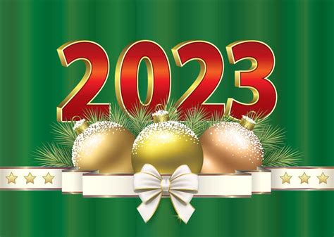 happy new year 2023 christmas card with holiday decoration and numbers 2023 in red and gold