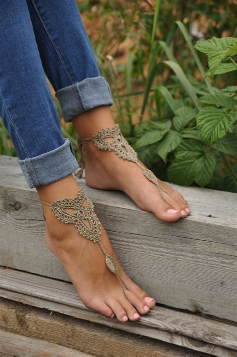 Crochet Tan Barefoot Sandals Nude Shoes Foot By Barmine On Etsy