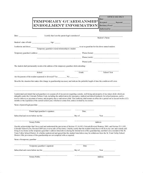 Free 10 Sample Temporary Guardianship Forms In Pdf