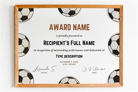 Editable Soccer Award Certificate Template Printable
