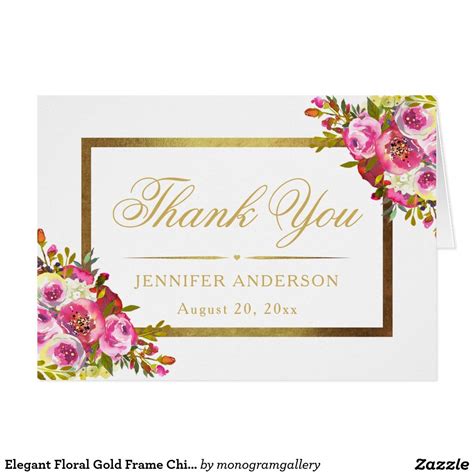 8.9 cm x 12.7 cm (portrait); Elegant Floral Gold Frame Chic Thank You Card | Zazzle.com (With images) | Thank you cards, Gold ...