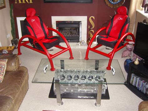 Desks, bar stools, office chairs, sofa sectionals Let's go Top Gear! Custom built chairs and V12 Aston ...