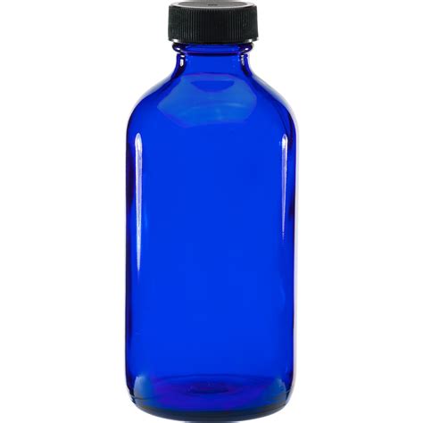 8 Oz Cobalt Blue Boston Round Glass Bottle W Black Ribbed F217 Cap 28mm 28 400