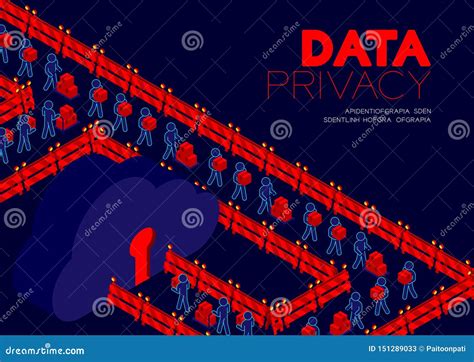 Data Privacy Concept Man Pictogram Transfer Data To Isometric Cloud