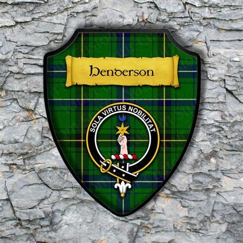 Henderson Shield Plaque With Scottish Clan Coat Of Arms Badge On Clan