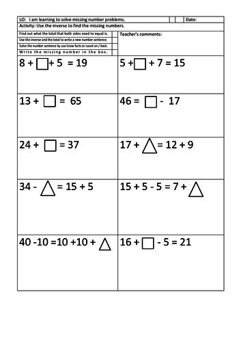 Using Inverse To Find Missing Numbers Worksheet