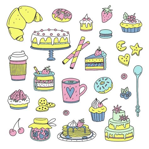 Premium Vector Desserts Pastry Set Vector Cartoon Doodle Kit