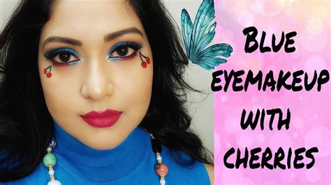 blue eyemakeup with cherry on sides instagram eyemakeup challenge youtube