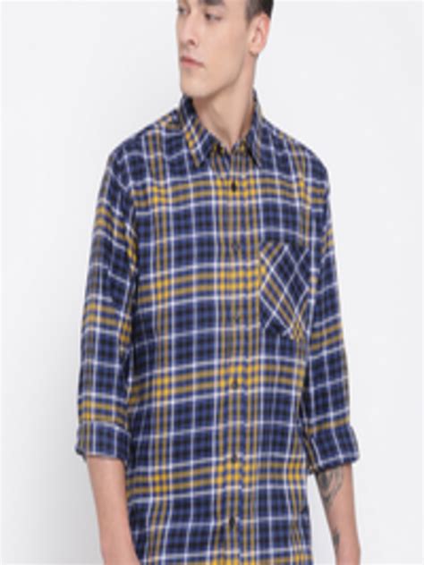 Buy Oxolloxo Men Blue And Yellow Regular Fit Checked Casual Shirt