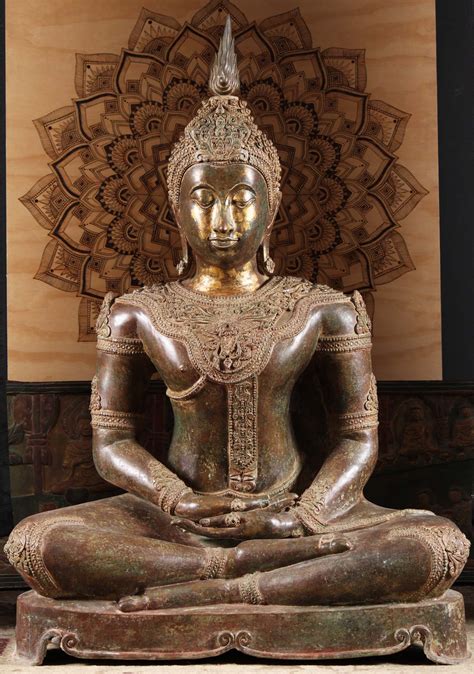 Sold Large Meditating Thai Brass Buddha Statue 58 104t11 Hindu