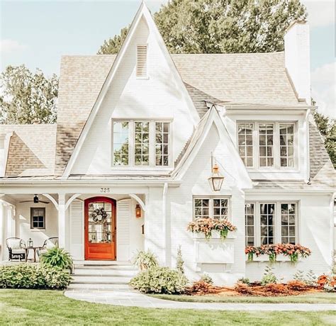 All White Two Story Home Red Door Cute House Pretty House Dream House