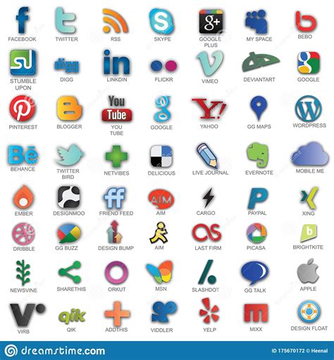Simple Flat Social Media Network Icons Collection Set Design With Names