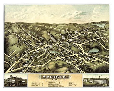 Restored Birds Eye View Of Spencer Ma From 1877 Knowol