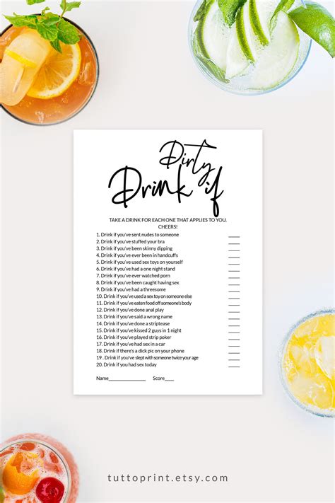 Dirty Drink If Bachelorette Party Game Drinking Bridal Shower Games