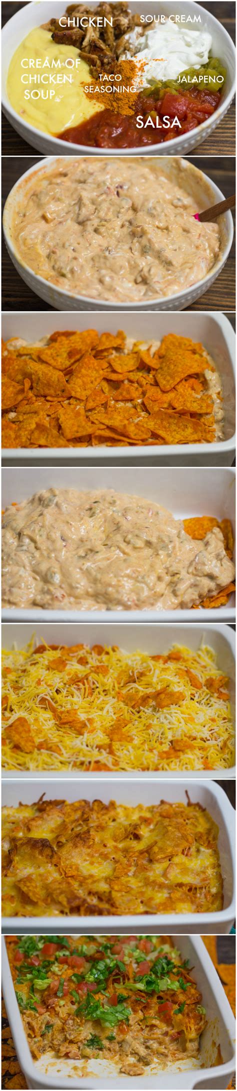Repeat once more, ending with a layer of chicken mixture. Doritos Chicken Casserole | Gimme Delicious