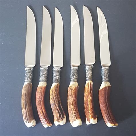 Vintage Genuine Stag Handle Antler Handle Steak Knife Set Set Of 6