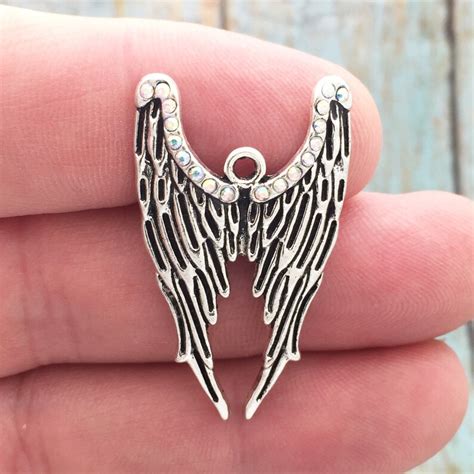 2 Silver Angel Wings Charm With Crystal By Tijc Sp1317 Etsy