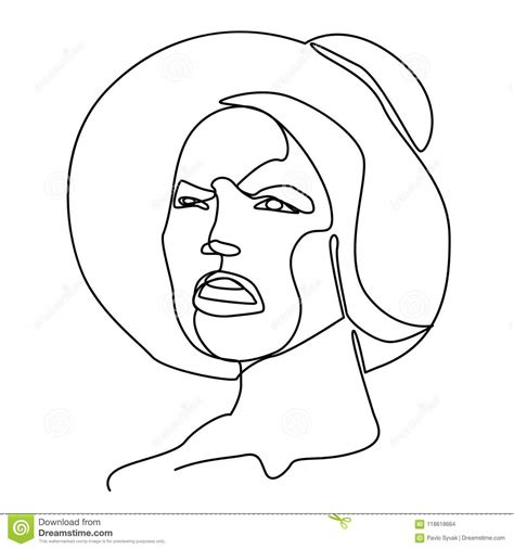 Sad Woman In Hat One Line Art Portrait Female Sadness Facial