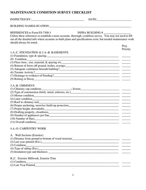 Building Maintenance Condition Survey Checklist In Word And Pdf Formats