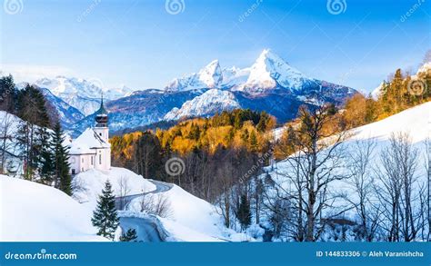 Beautiful Winter Wonderland Mountain Scenery In The Alps With