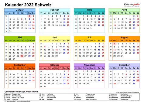 Jahreskalender 2022 Schweiz Excel Pdf Muster Vorlage Ch