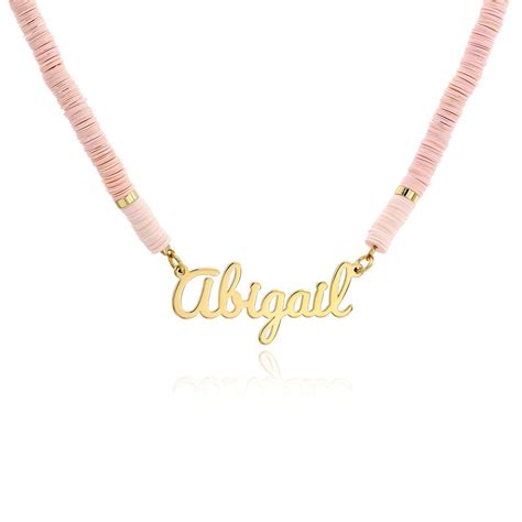Nude Bead Name Necklace In Gold Plating MYKA