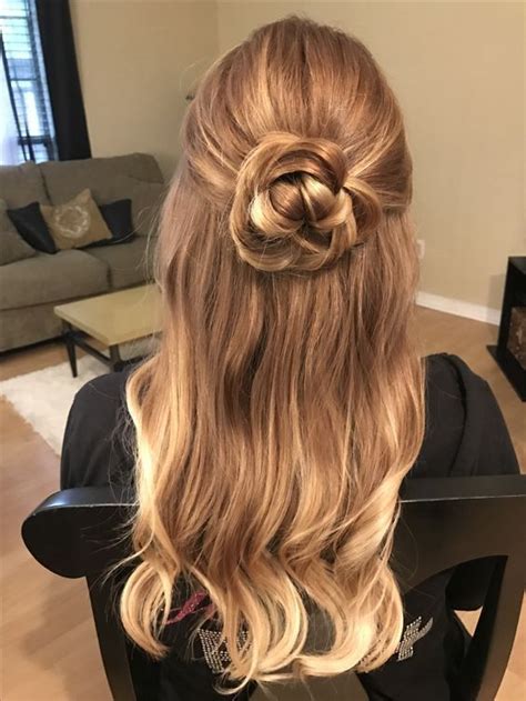 Rose Flower Hair Updo Half Up Half Down Hairstyle For Prom Bride Or