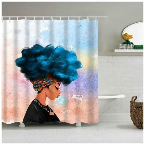 Afro Black Woman Shower Curtains African American Houston Wall