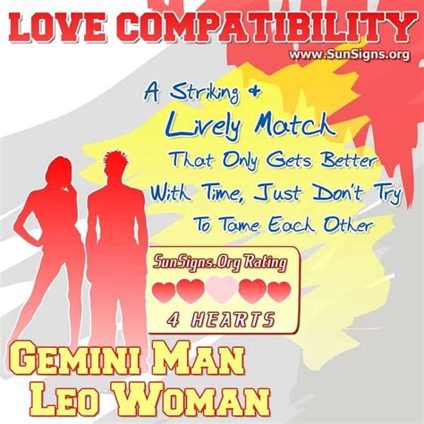 Gemini Man And Leo Woman Love Compatibility Sunsigns Org