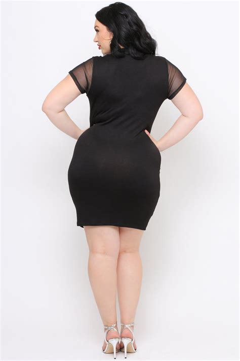 Plus Size Mesh Panel Bodycon Dress Black Trendy Plus Size Clothing Plus Size Outfits Black