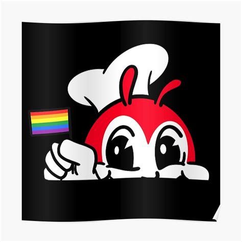 Jollibee Peeking Gay Pride Flag Filipino Back Print Black Poster For
