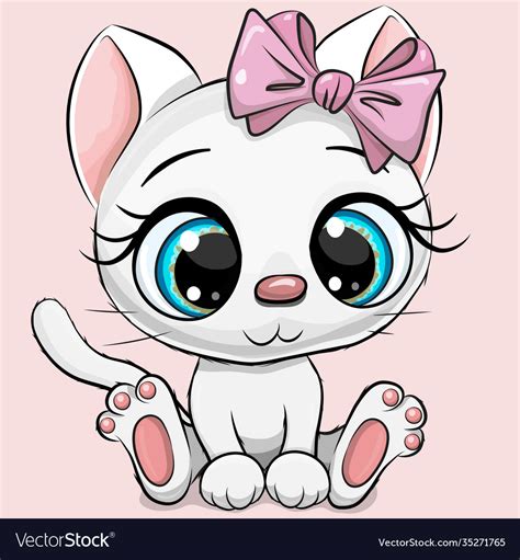 Cartoon White Kitten On A Pink Background Vector Image