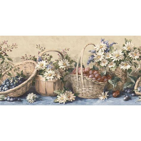 The Wallpaper Company 8 In X 10 In Blue Country Baskets And