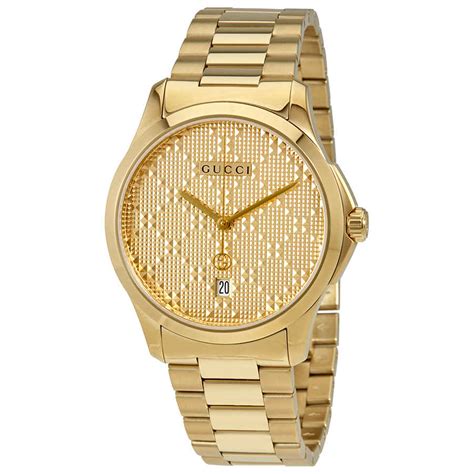Gucci G Timeless Yellow Gold Diamond Pattern Dial Unisex Watch Ya126461