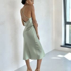 Silk Slip Dress Sage Green Dress Midi Bias Cut Cowl Neck Silk Bridesmaid Dress Sage Green