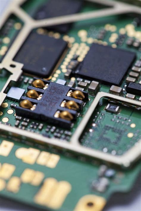 Cell Phone Circuit Board With Electronic Elements Stock Photo Image