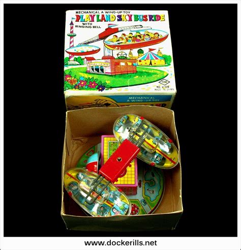 Play Land Sky Bus Ride Vintage Tin Plate Clockwork Wind Up Novelty Toy Yoneya Yone Japan